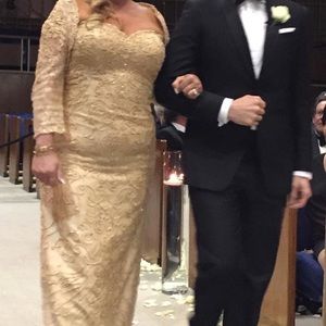 Gold mother of the bride gown with removable jacket